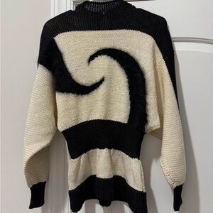 Cache Black and Cream Swirl Knit Crewneck Sweater